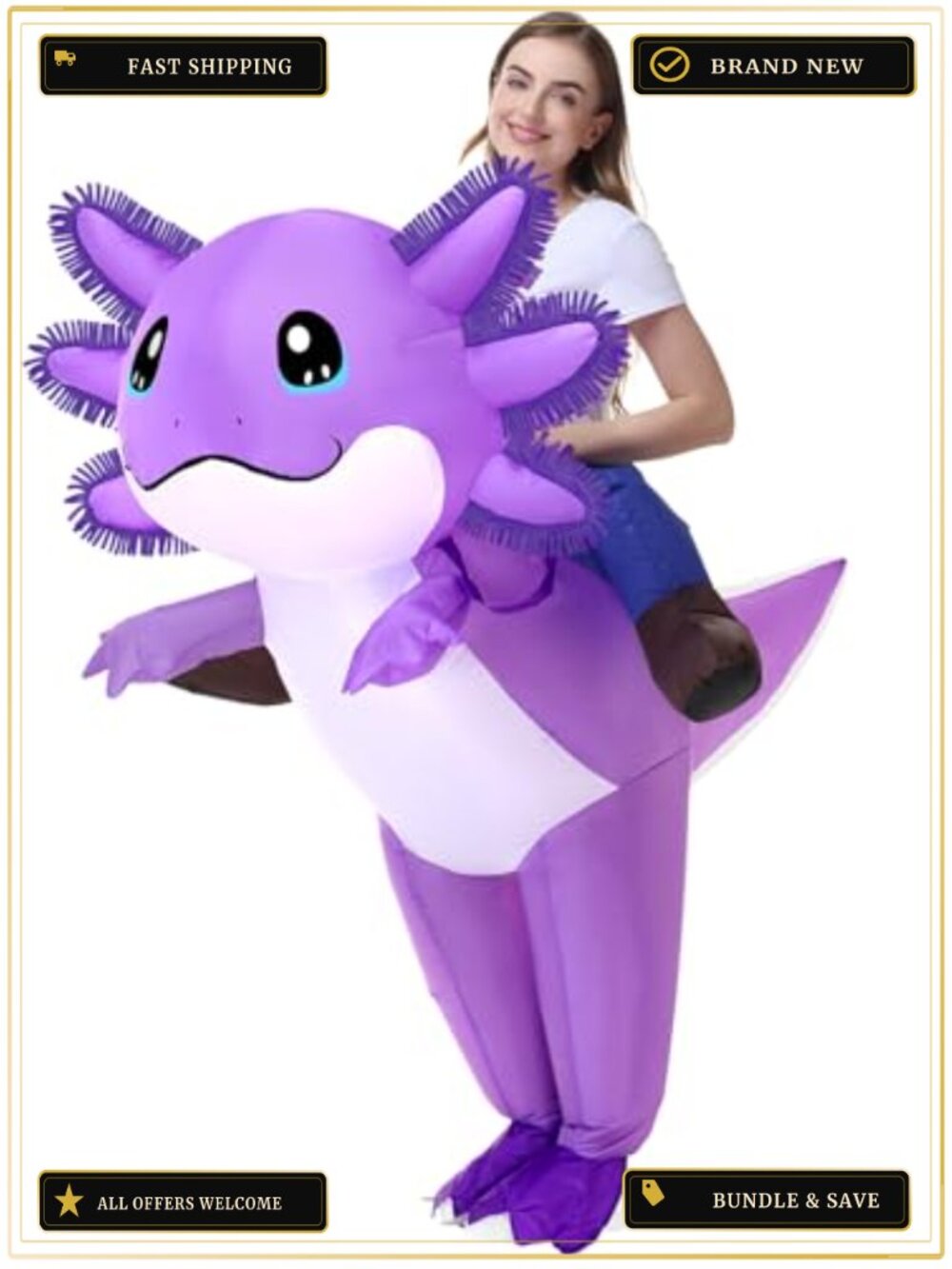 Adult Inflatable Axolotl Costume Halloween Blow Up Ride On Cosplay Party
